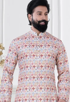 Digital Printed Cotton Kurta Set in Multicolor