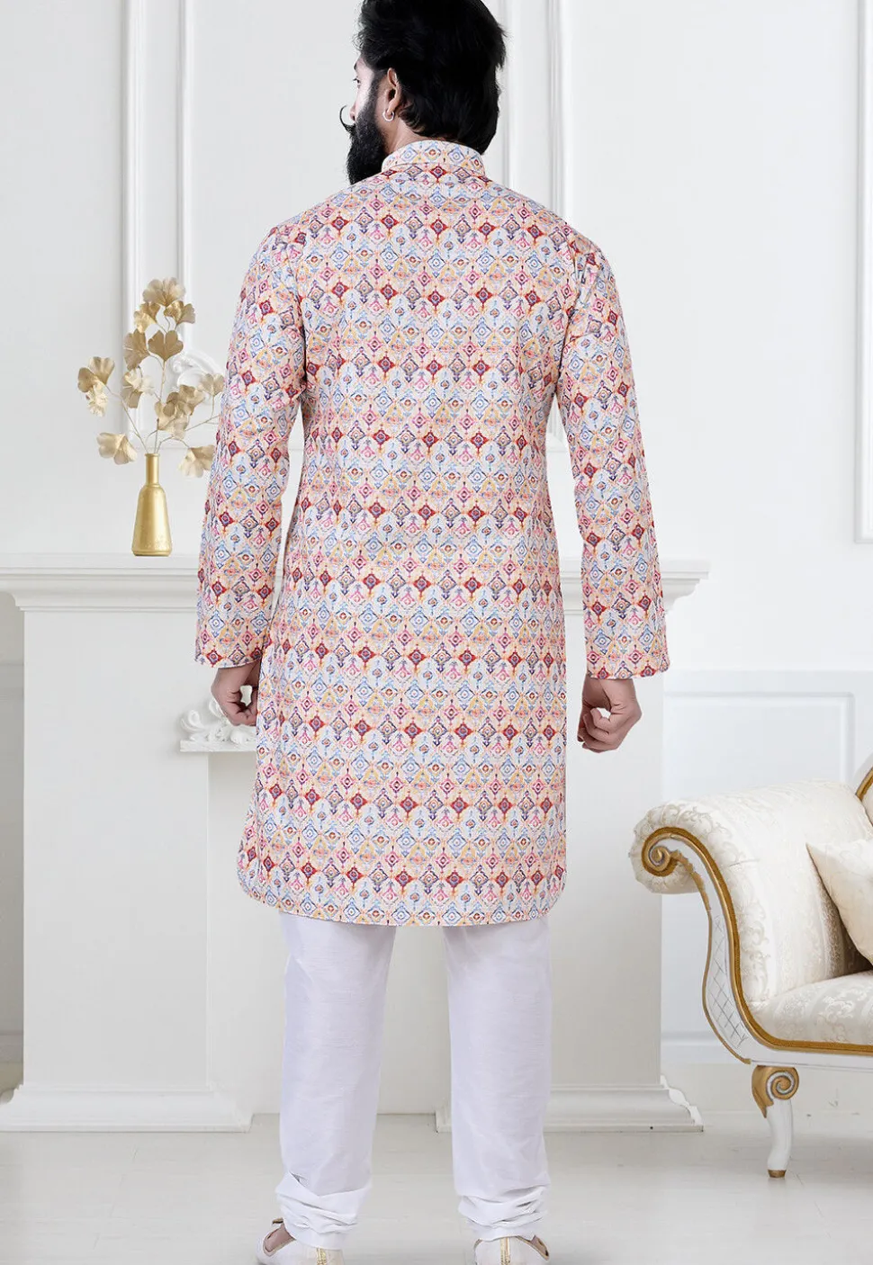 Digital Printed Cotton Kurta Set in Multicolor