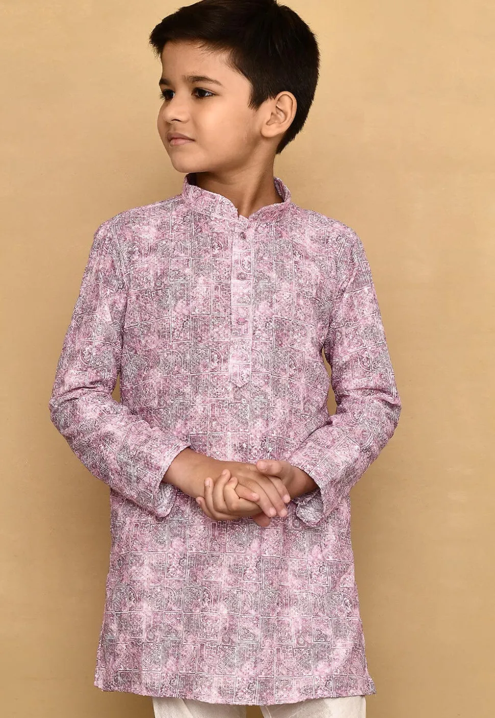Digital Printed Cotton Kurta in Pink