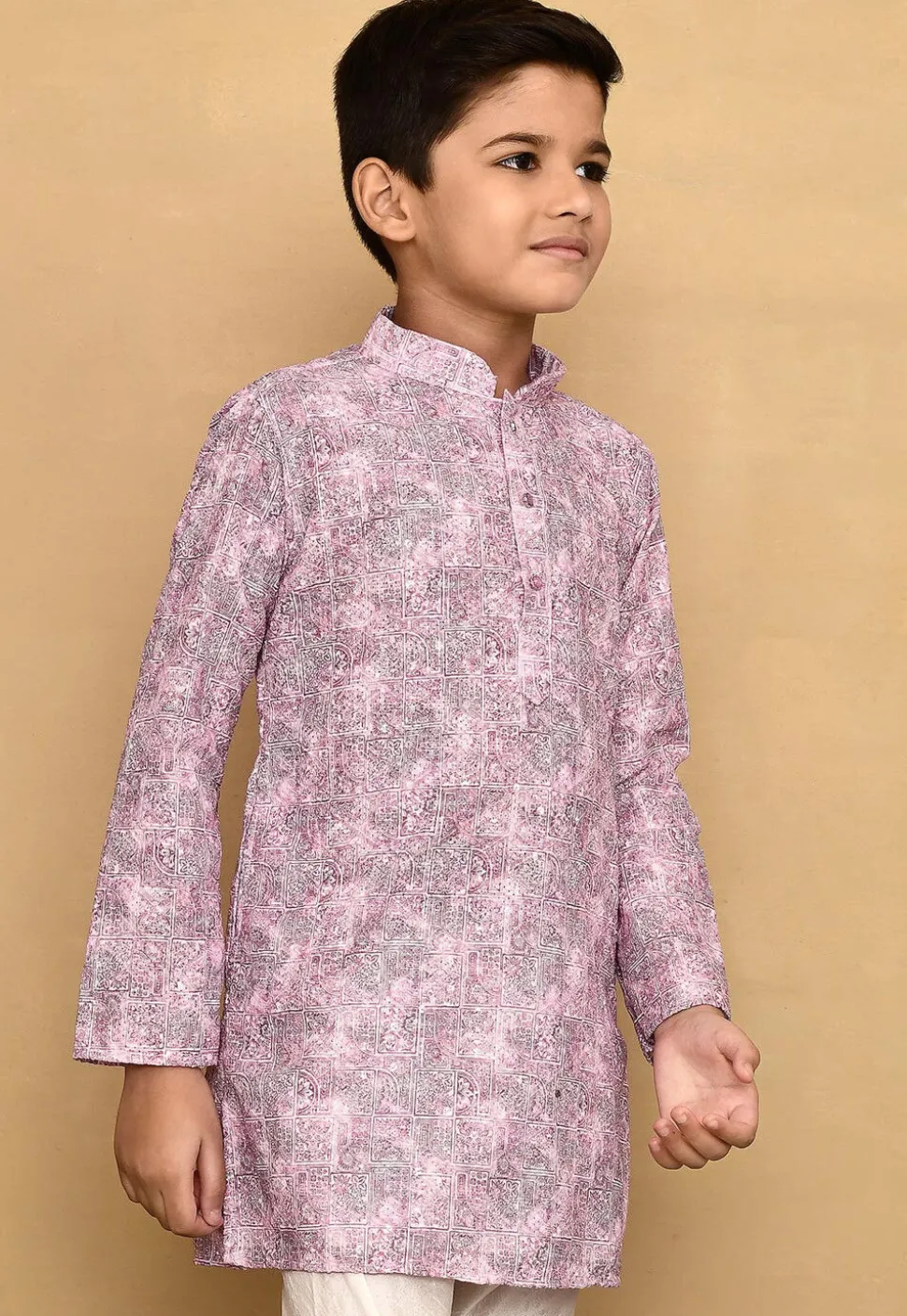 Digital Printed Cotton Kurta in Pink