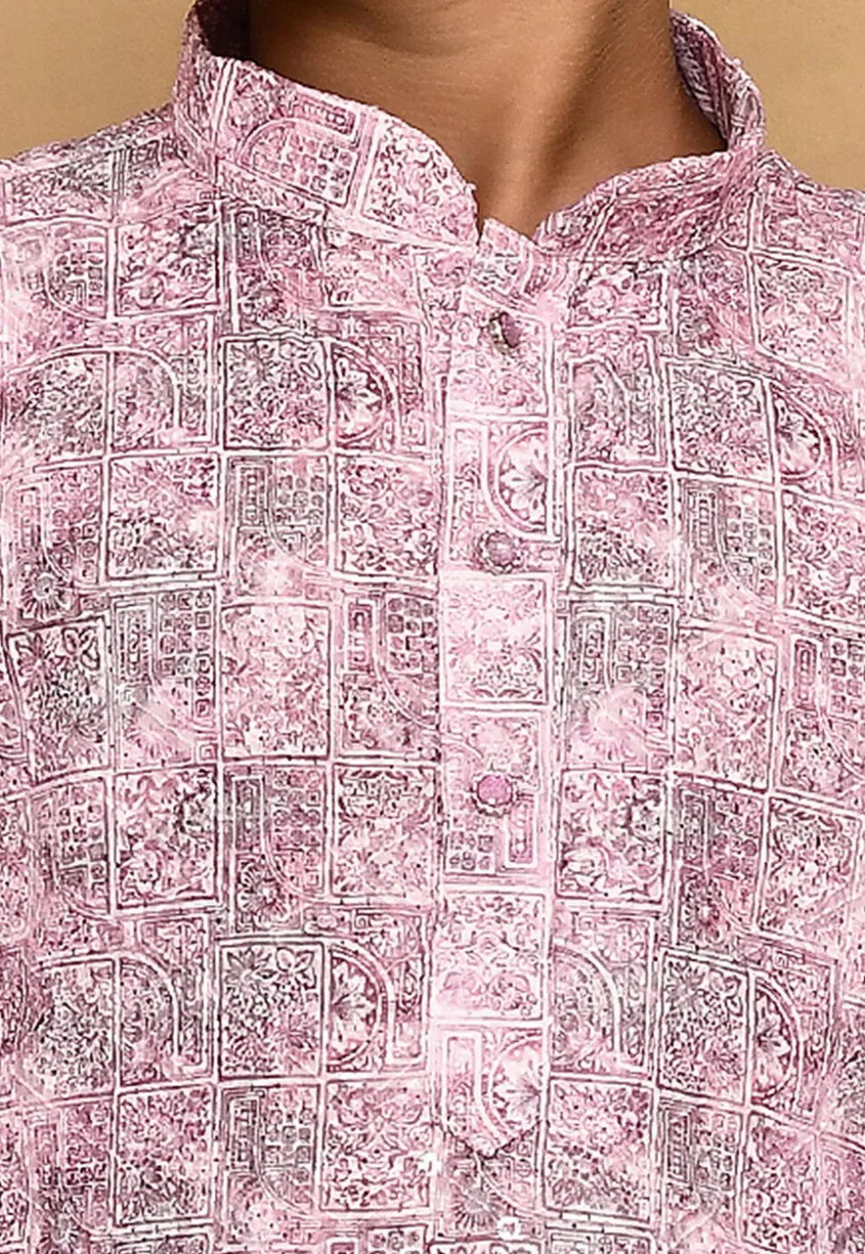 Digital Printed Cotton Kurta in Pink