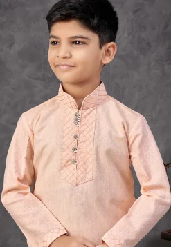 Digital Printed Cotton Linen Kurta Set in Peach