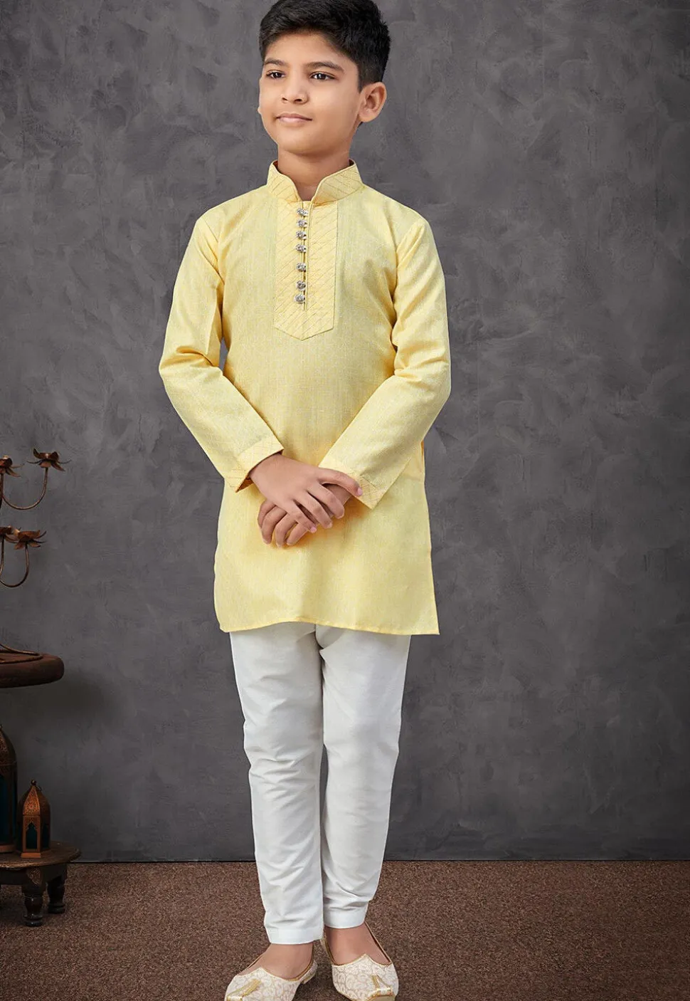 Digital Printed Cotton Linen Kurta Set in Yellow