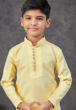 Digital Printed Cotton Linen Kurta Set in Yellow