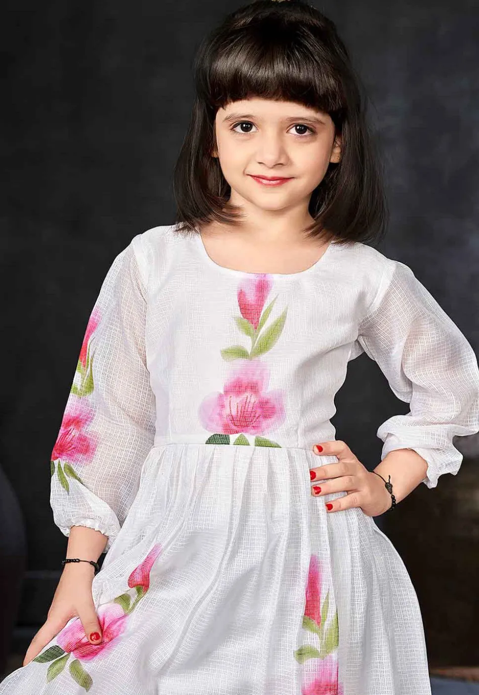 Digital Printed Cotton Maxi Dress in Off White