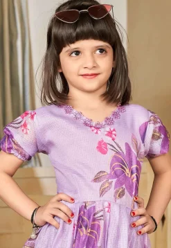 Digital Printed Cotton Maxi Dress in Purple