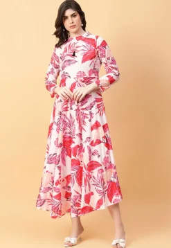 Digital Printed Cotton Maxi Dress in Off White