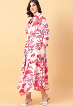 Digital Printed Cotton Maxi Dress in Off White