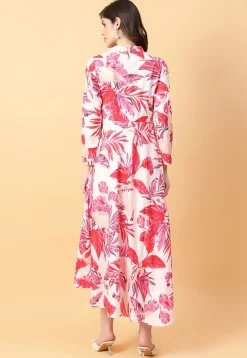 Digital Printed Cotton Maxi Dress in Off White