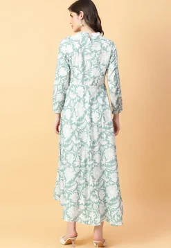 Digital Printed Cotton Maxi Dress in Light Green