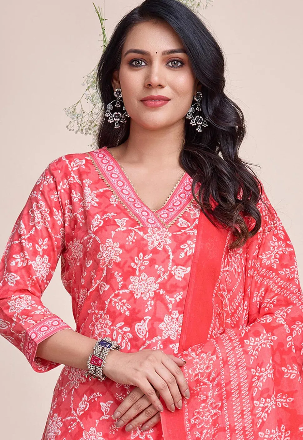 Digital Printed Cotton Pakistani Suit in Pink