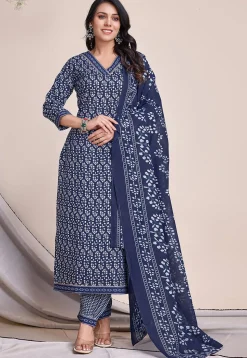 Digital Printed Cotton Pakistani Suit in Blue