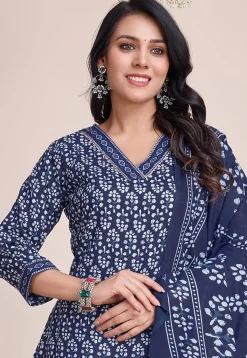 Digital Printed Cotton Pakistani Suit in Blue