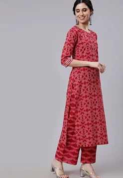 Digital Printed Cotton Pakistani Suit in Red