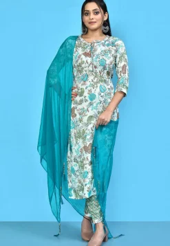 Digital Printed Cotton Pakistani Suit in White
