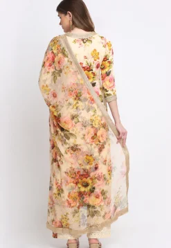 Digital Printed Cotton Pakistani Suit in Cream