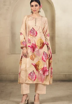 Digital Printed Cotton Pakistani Suit in Beige