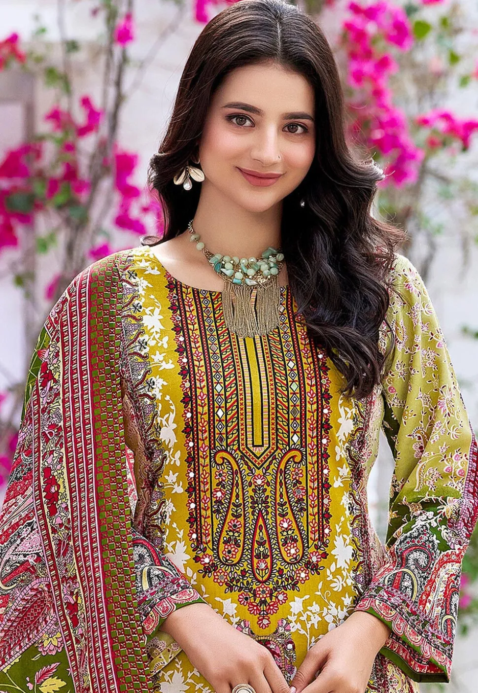 Digital Printed Cotton Pakistani Suit in Green