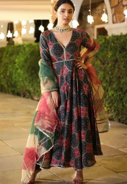 Digital Printed Cotton Pakistani Suit in Dark Green