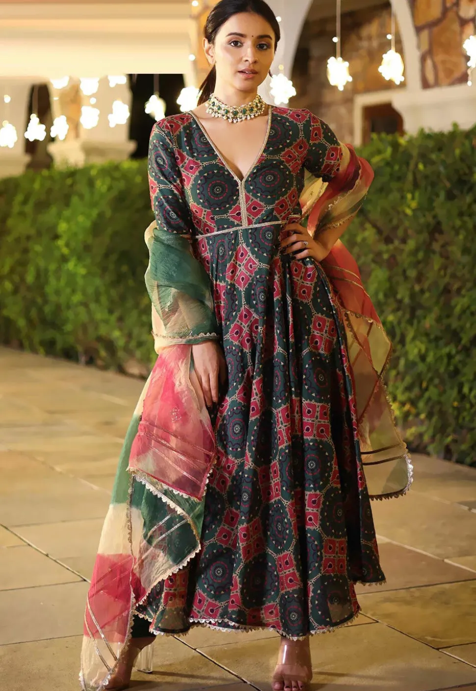 Digital Printed Cotton Pakistani Suit in Dark Green