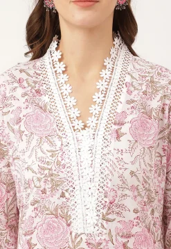 Digital Printed Cotton Pakistani Suit in Off White