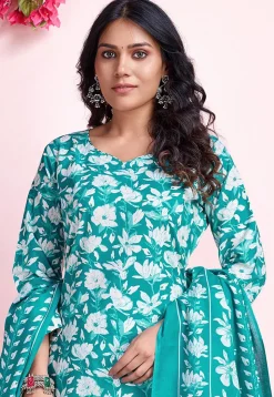 Digital Printed Cotton Pakistani Suit in Sea Green