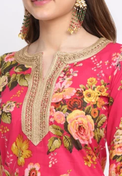 Digital Printed Cotton Pakistani Suit in Fuchsia