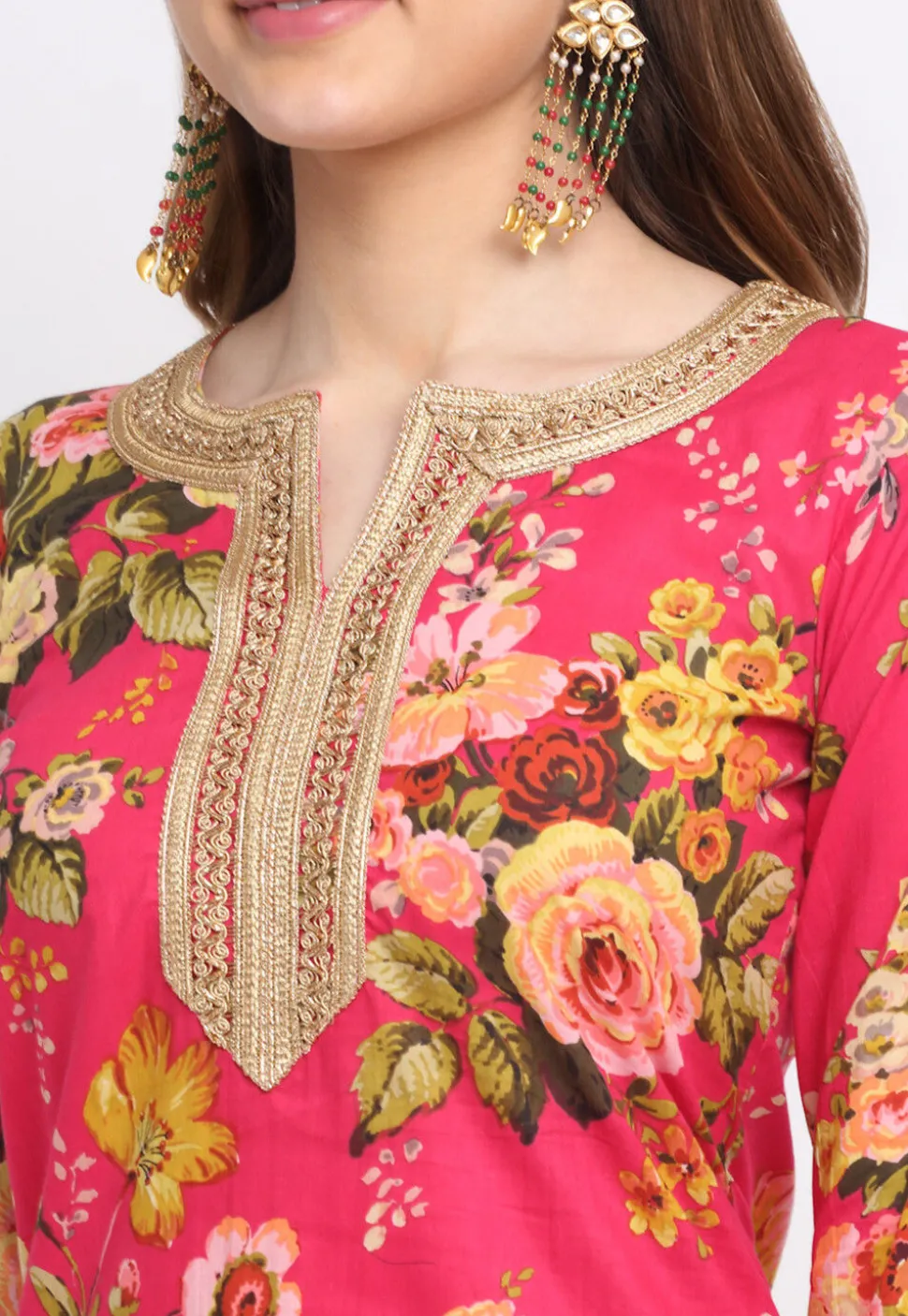 Digital Printed Cotton Pakistani Suit in Fuchsia