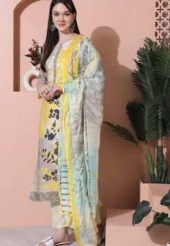 Digital Printed Cotton Pakistani Suit in Multicolor