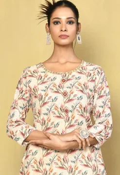 Digital Printed Cotton Punjabi Suit in Off White
