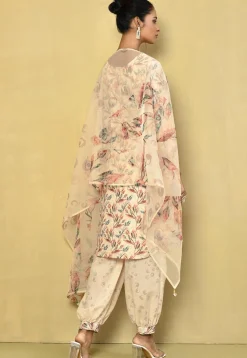 Digital Printed Cotton Punjabi Suit in Off White