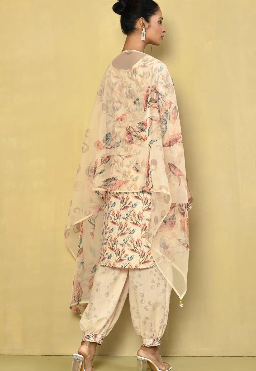 Digital Printed Cotton Punjabi Suit in Off White