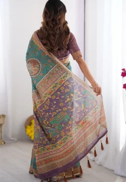 Digital Printed Cotton Saree in Blue