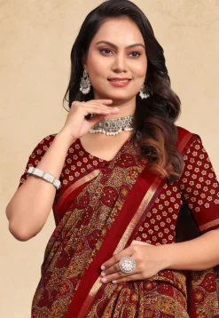 Digital Printed Cotton Saree in Maroon
