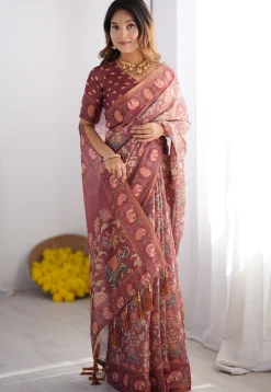 Digital Printed Cotton Saree in Maroon