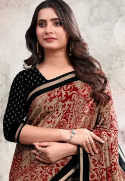 Digital Printed Cotton Saree in Beige