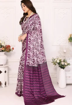 Digital Printed Cotton Saree in Off White
