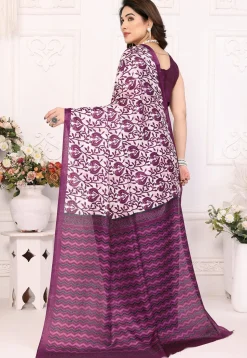 Digital Printed Cotton Saree in Off White