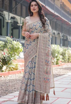 Digital Printed Cotton Saree in Beige