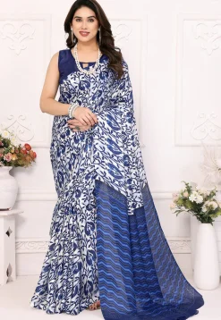 Digital Printed Cotton Saree in Off White