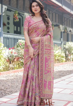 Digital Printed Cotton Saree in Pink