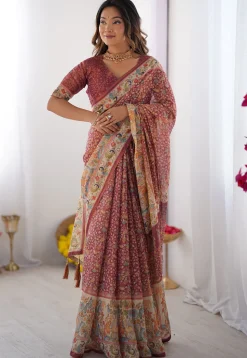 Digital Printed Cotton Saree in Maroon