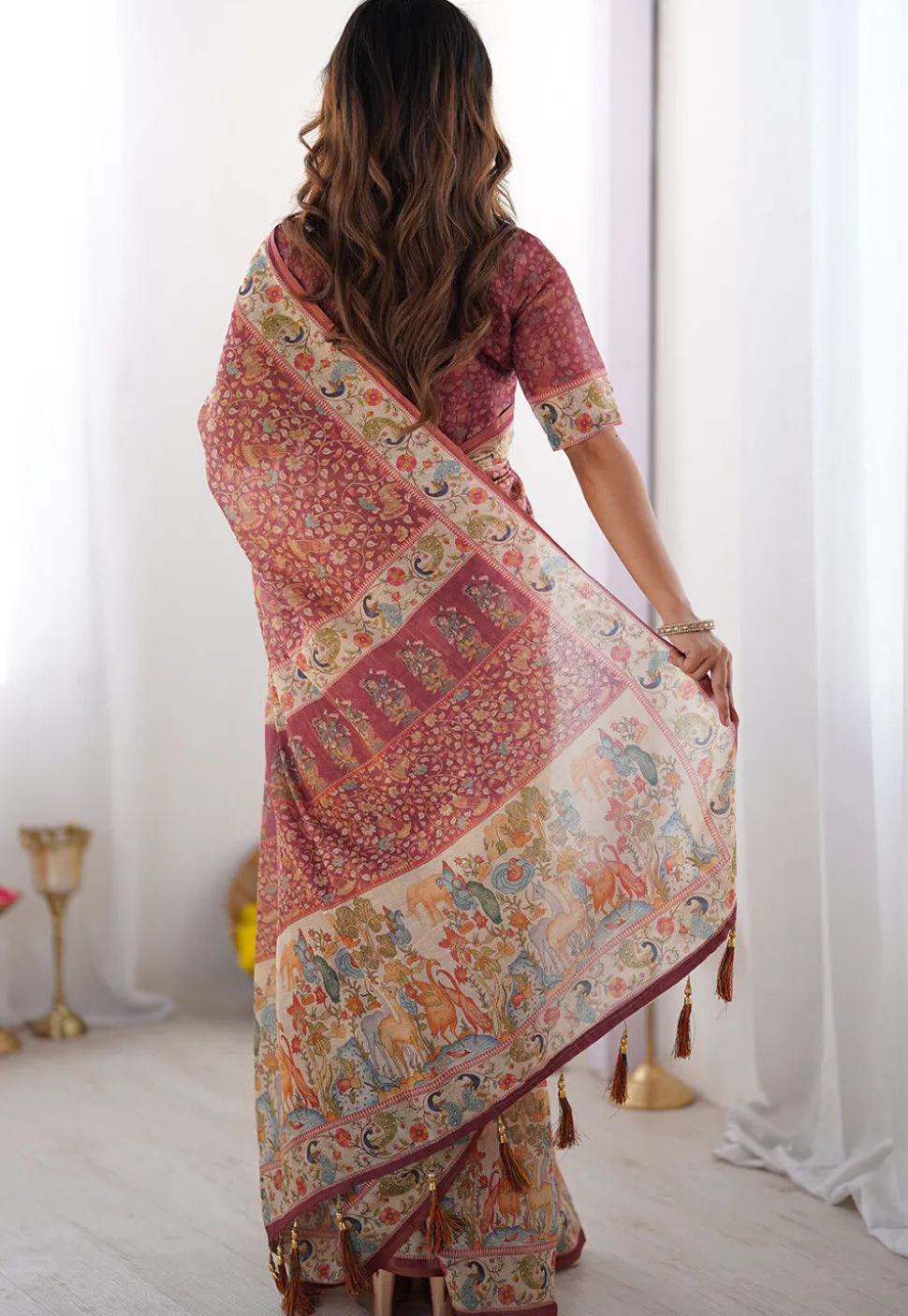 Digital Printed Cotton Saree in Maroon