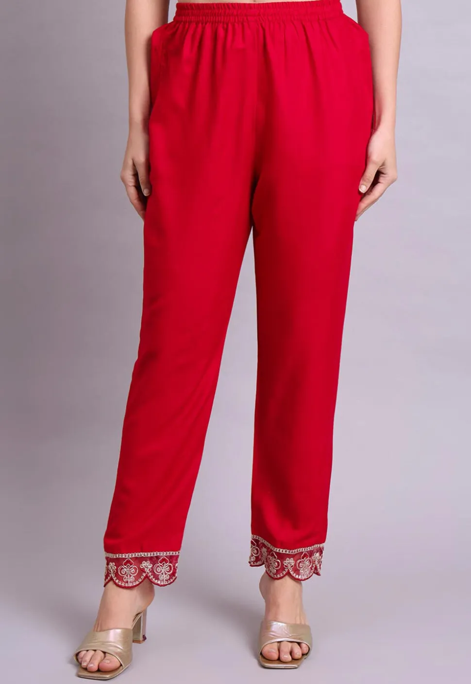Digital Printed Cotton Scalloped A Line Suit in Red