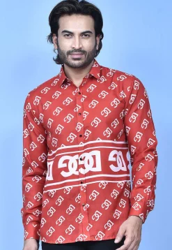 Digital Printed Cotton Shirt in Red