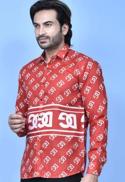 Digital Printed Cotton Shirt in Red