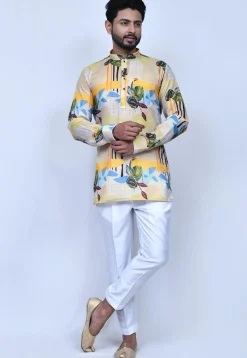 Digital Printed Cotton Short Kurta Set in Multicolor
