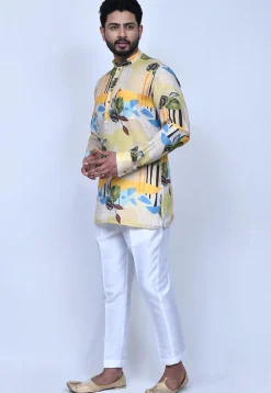 Digital Printed Cotton Short Kurta Set in Multicolor