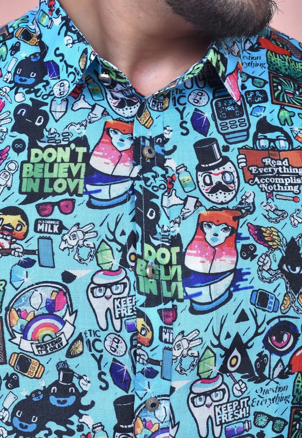 Digital Printed Cotton Shirt in Sky Blue