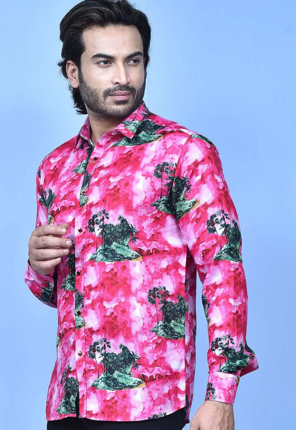 Digital Printed Cotton Shirt in Pink